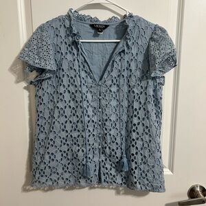Ralph Lauren Light Blue Eyelet Blouse